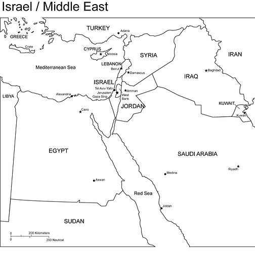 Colouring Map Israel & Middle East