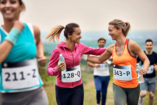 happy-athletic-women-supporting-each-other-while-running-marathon-nature_637285-6667